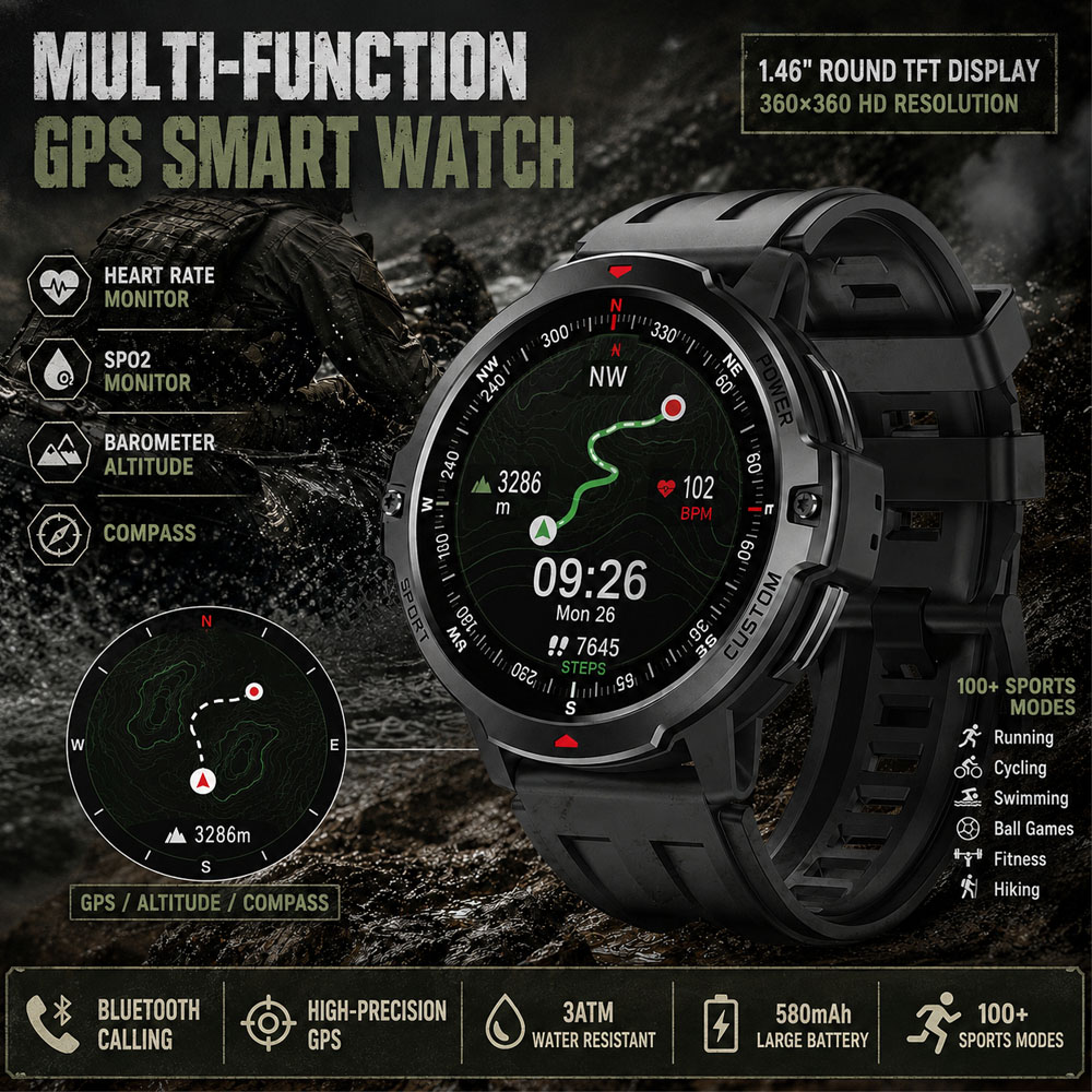 NEW 1.46 Inches Military GPS S - Timex Watches Smartwatch 评论和价格